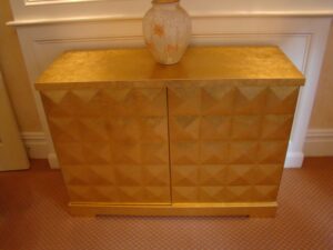 Barbara Barry Diamond Chest — gold variant after restoration with polished geometric surface and updated hardware