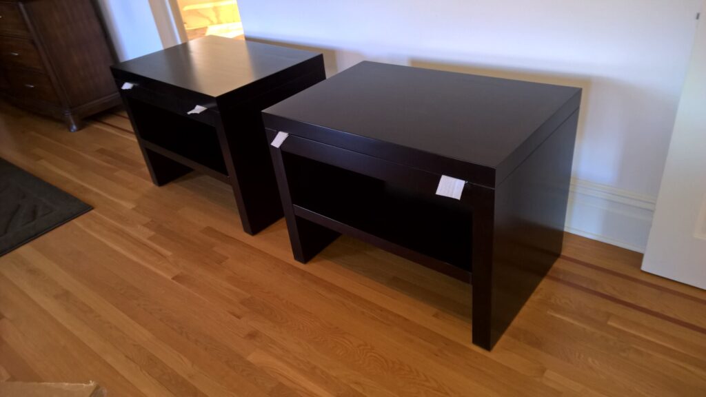 Barbara Barry for Baker bedside table fully restored and delivered to the client’s home, showing the renewed finish and detailing.