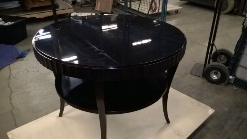 Barbara Barry for Baker fluted edge entry table fully restored with a high‑gloss mahogany finish.