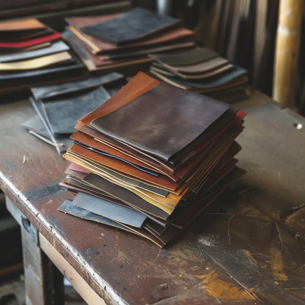 Distressed vintage leather upholstery samples displayed for custom furniture projects in Manhattan.