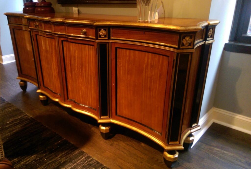 Baker Milling Road sideboard restored with gold leaf detailing.