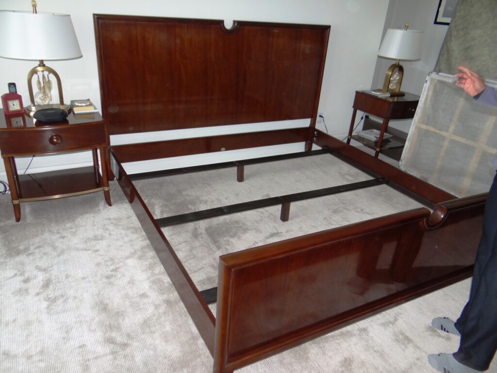Baker Thomas Pheasant Vienna bed model BA8621 with custom upholstery detailing.