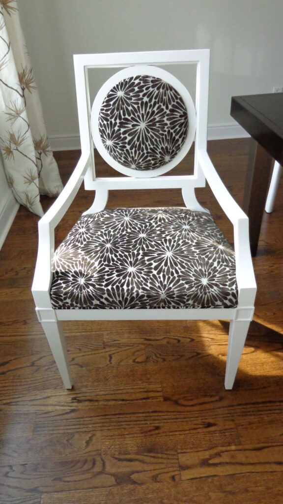 Restored Baker Thomas Pheasant chairs delivered to the client’s home, photographed after refinishing.