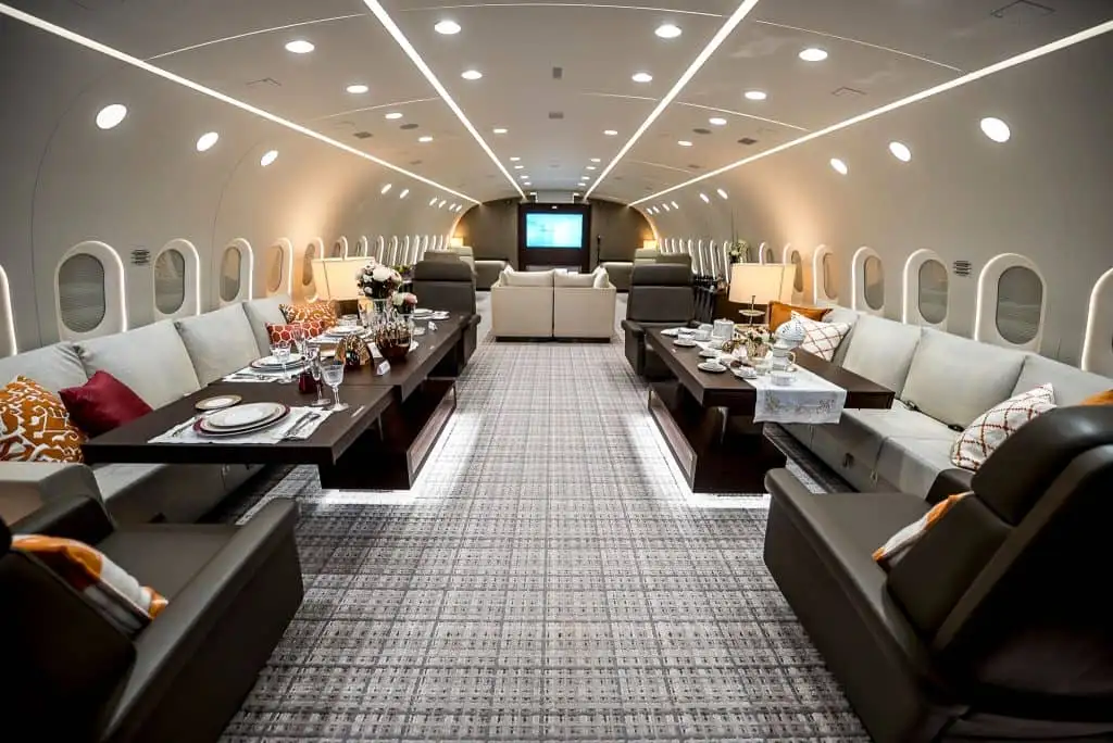 Luxury private jet interior — custom aviation upholstery