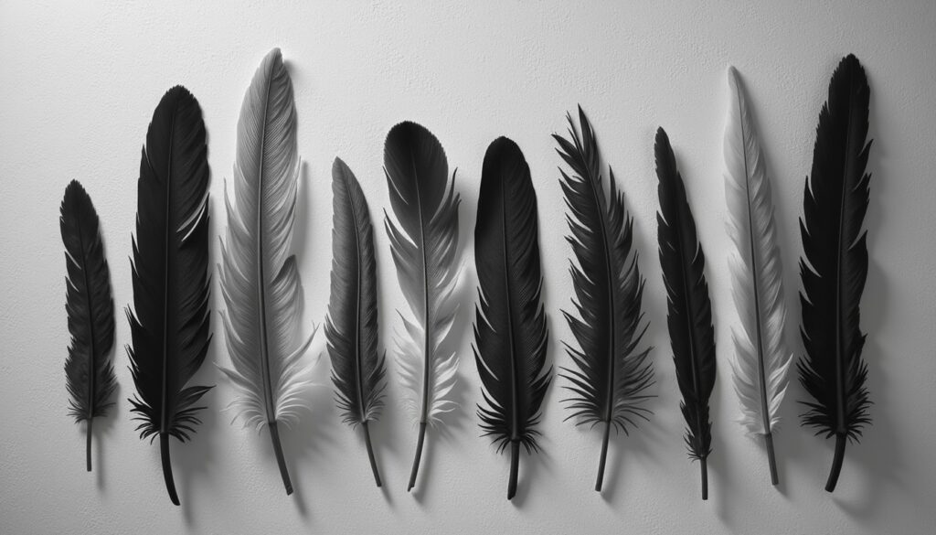 Assorted feathers displayed to represent down fill used in premium cushion replacement.