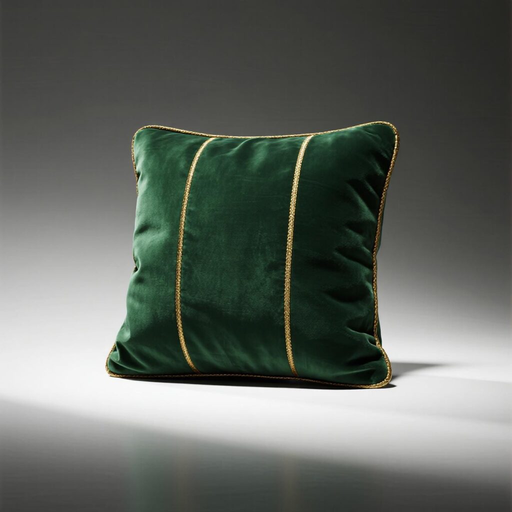 Green velvet throw pillow with a soft down‑feather fill.