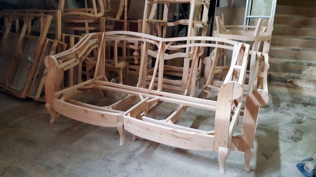 Custom sofa frame with hardwood construction and corner blocks