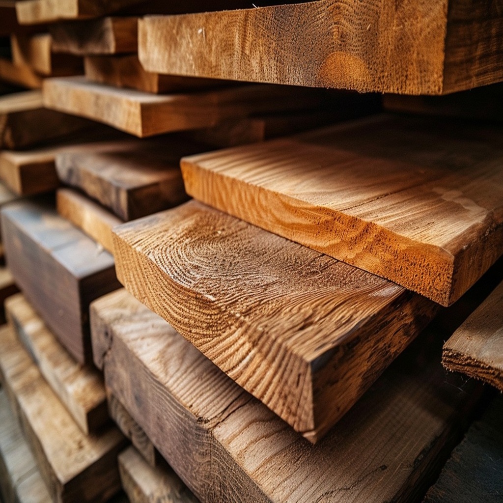 Assorted wood samples in varied colors and grain patterns arranged for material selection