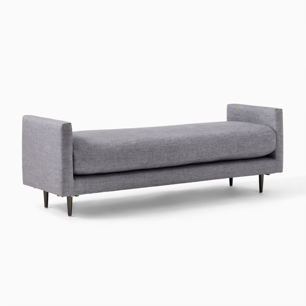 Upholstered custom bench shown in a clean, isolated product view against a plain white background.