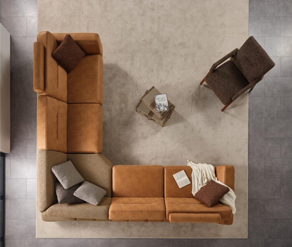 L-shape sofa sectional top view