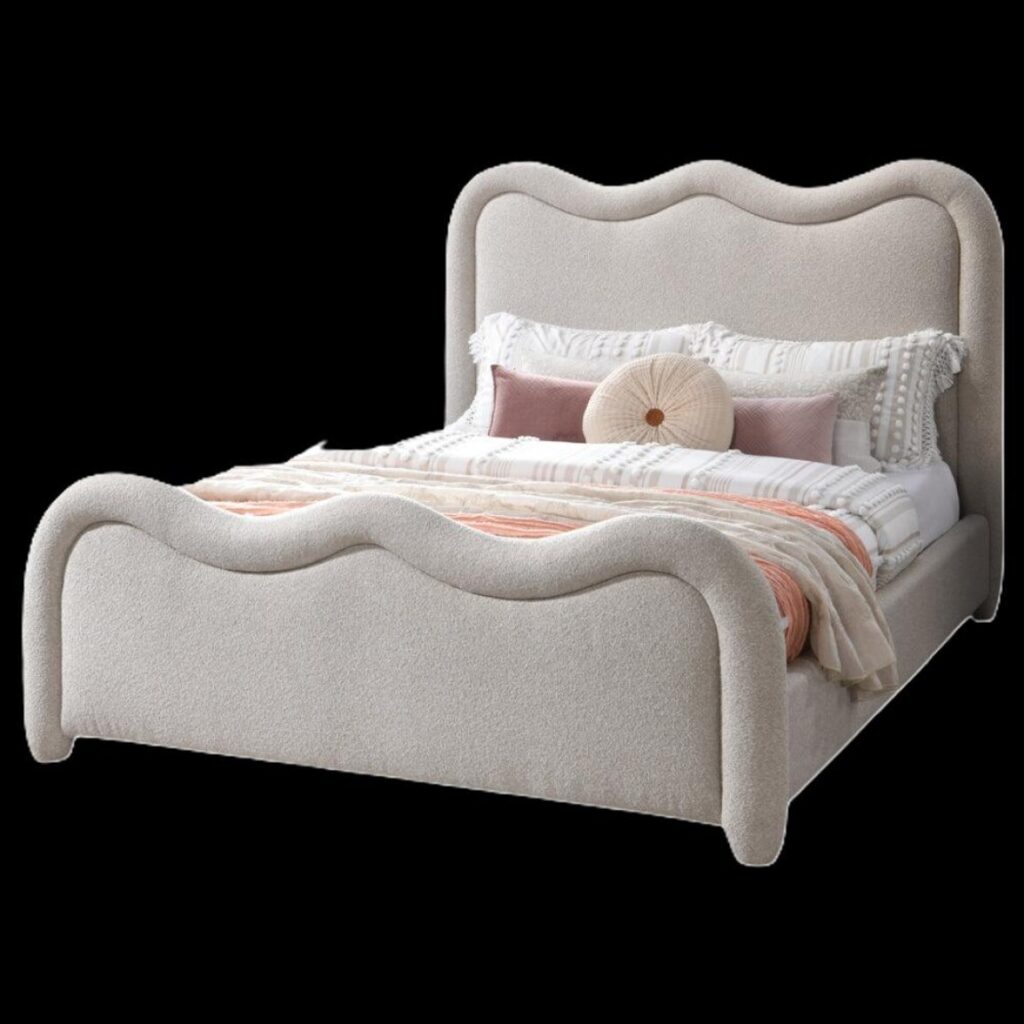 standalone wingback upholstered headboard plain background.