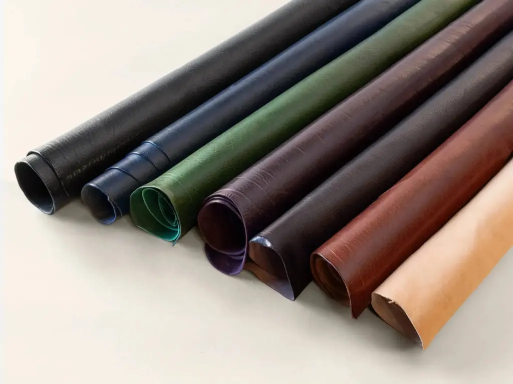 Rolled leather hides used for upholstery and restoration