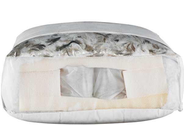 Loose down and feather blend used for alldown cushions