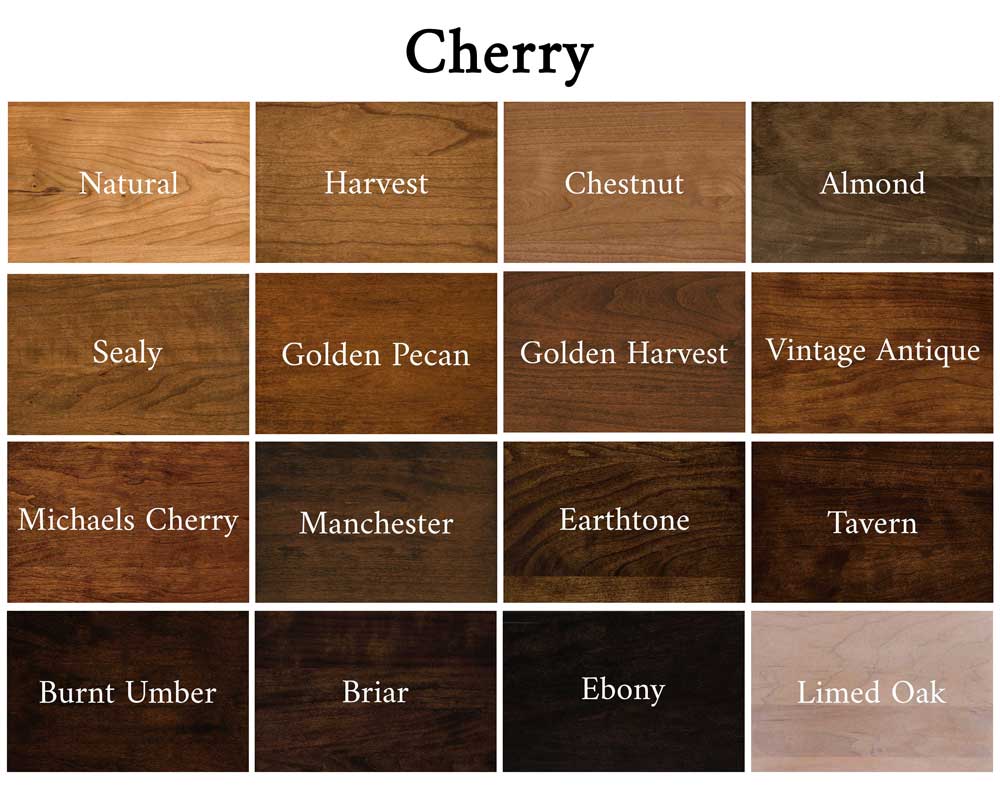 Wood stain color samples arranged from light to dark