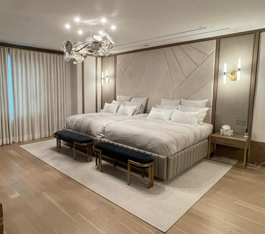 Custom upholstered beds geometric headboard nyc