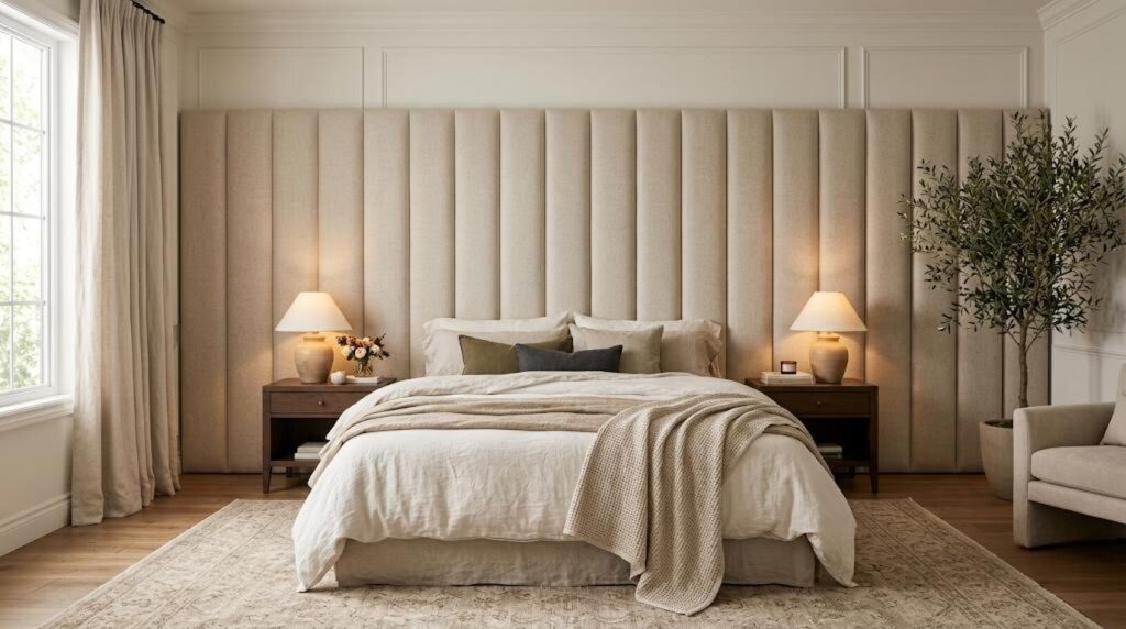 Custom wide channel tufted wall headboard 1